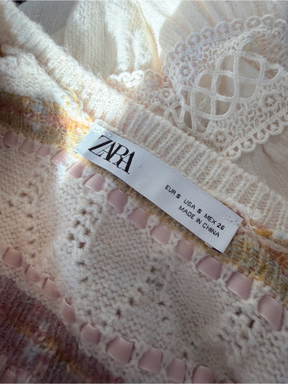 Zara Soft Pastel Ribbon Kinit V-Neck Sweater - Picture 4 of 4